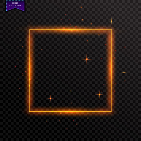 Vector glowing magic square frame. Glowing neon fire wave. Glitter sparkle trail effect on dark transparent background.のイラスト素材