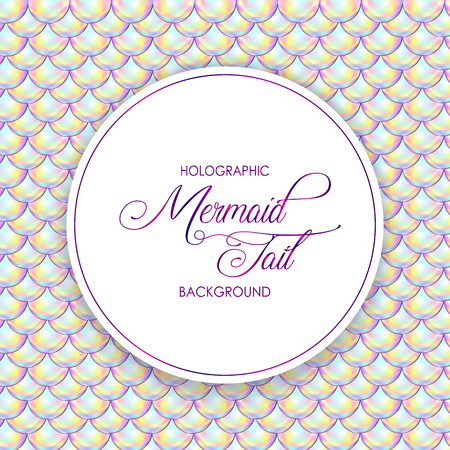 Holographic mermaid tail card or background. Mermaid card decor element. Fish skin magic background. Print design for textile, posters, greeting cards, cases. Vectorのイラスト素材