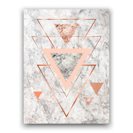 Marble background with rose gold triangles. Geometric print for your card, template, business, brochure. Trendy poster for textile, fabric, web, wallpaper, poster, home design, office designのイラスト素材