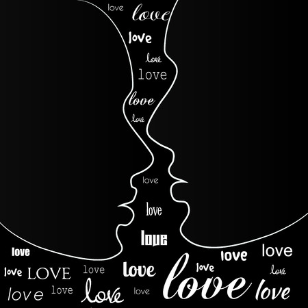 Silhouette of men and women face. Love concept. Black and white abstract background. Vectorのイラスト素材