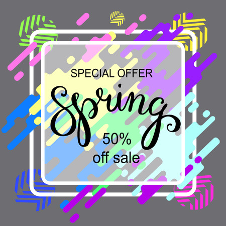 Spring sale background with hand lettering. For template, banners, wallpaper, flyers, invitation, posters, brochure, voucher discount. Vector illustrationのイラスト素材