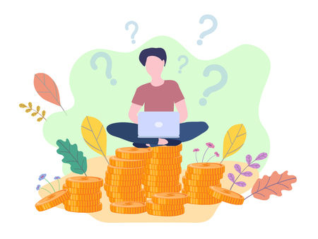 A curious man. Emotional, economic harm and damage, getting no benefit Concept for web page, banner, presentation, social media. Vector illustration, Why. Business demotivation posterのイラスト素材