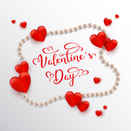 Valentine's day, holiday objects on white background. Vector illustration. Hearts, pearl beadsのイラスト素材