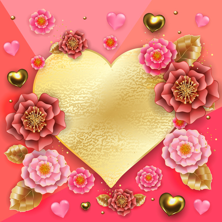 Happy Valentines day banner with beautiful colorful flowers and hearts. Can be used for template, banners, wallpaper, flyers, invitation, posters, brochure, voucher discount. Vector illustrationのイラスト素材