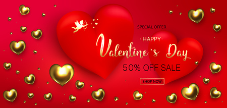 Valentine's Day sale background. Romantic composition with hearts . Vector illustration for website , posters,ads, coupons, promotionalのイラスト素材