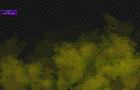 Yellow Fog or smoke color isolated transparent special effect. White vector cloudiness, mist smog background. Vector illustrationのイラスト素材