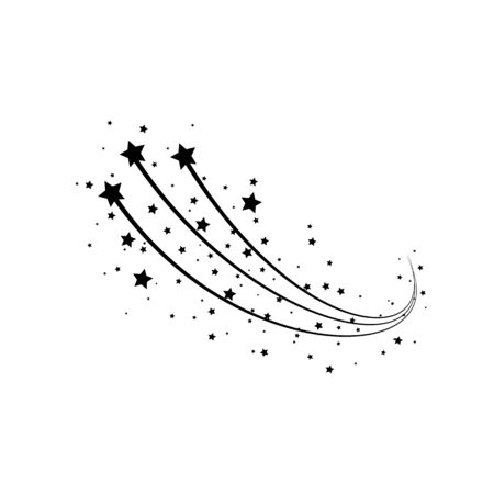 Black falling stars concept. Comet, meteoroid, asteroid, stars symbols. Shooting star abstract with star trail isolated on white background. Vector illustrationのイラスト素材