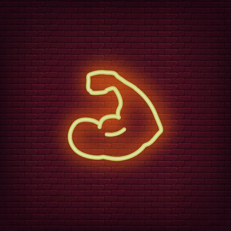 Muscle Neon line and glyph icon, bodybuilding and sport, power sign, vector graphics, a linear patternのイラスト素材