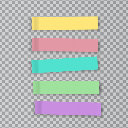 Set of color stickers papers on transparent. Note paper with curled corner. Vector isolated on white backgroundのイラスト素材