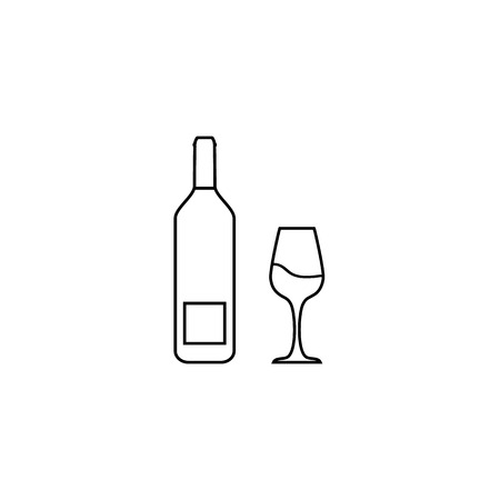 Wine bottle with wine glass outline icon. Minimal line design. Vector illustrationのイラスト素材