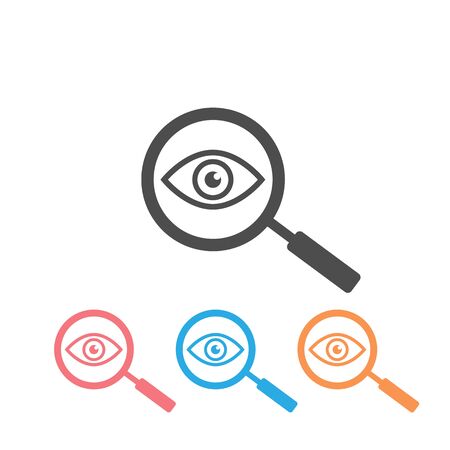 Magnifier with eye outline icon set. Find icon, investigate concept symbol. Eye with magnifying glass. Appearance, aspect, look, view, creative vision icon for web and mobile â for stockのイラスト素材