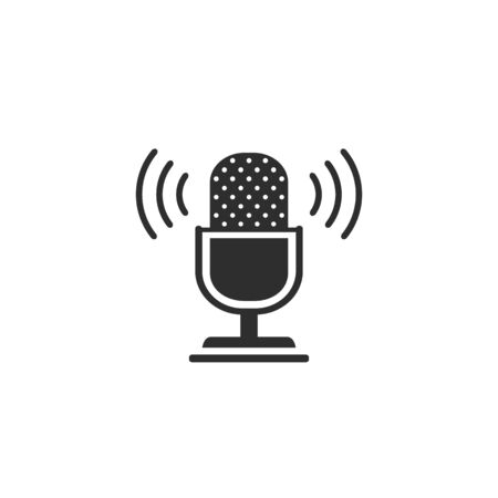Podcast radio icon set illustration. Studio table microphone with broadcast text podcast.のイラスト素材