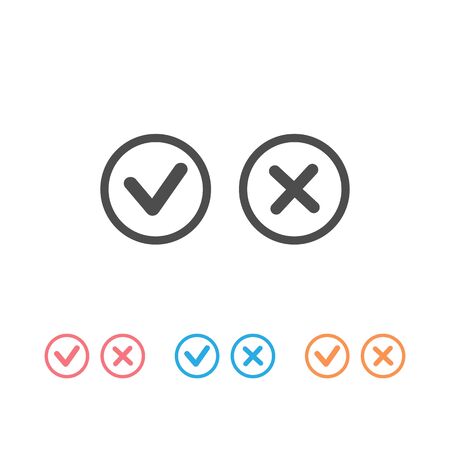 Checkmark-Check, X or Approve & Deny Line Art Vector Color Icon set for Apps and Websites. Vectorのイラスト素材