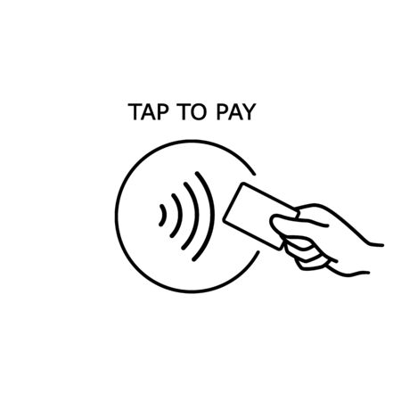 Contactless payment, credit card and hand tap pay wave logo. Vector wireless NFC and contactless pay pass iconのイラスト素材
