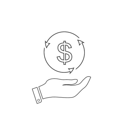 Dollar money on hand line icon vector for investment and stock market conceptのイラスト素材