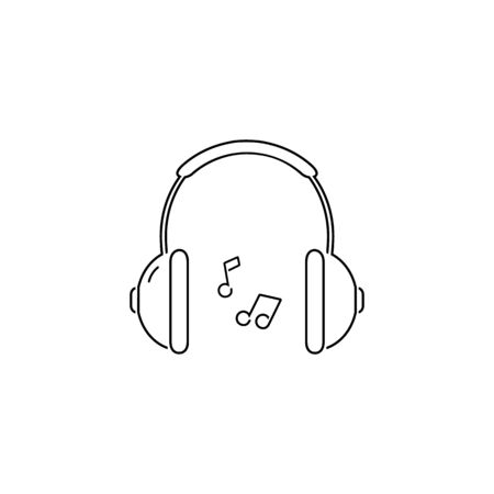 Headphone headset line icon in flat style. Headphones vector illustration on white isolated background. Audio gadget business conceptのイラスト素材