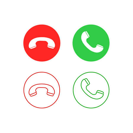 Phone call line icon set. Accept call and decline button. Green and red buttons with handset silhouettes.のイラスト素材
