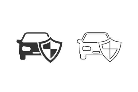 Car shield line icon set on whiteのイラスト素材