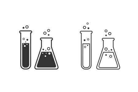 Flask Tube Chemical Laboratory Line Icon Setのイラスト素材