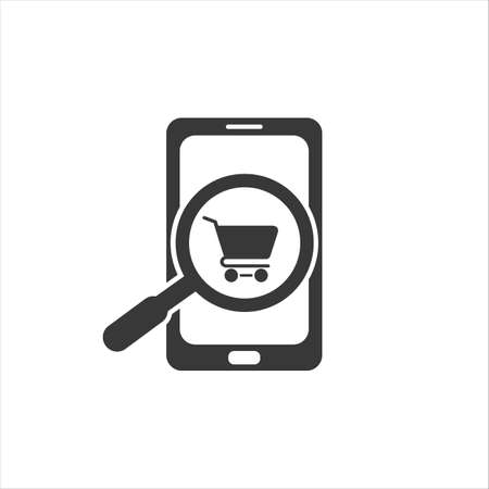 Glass searching for shopping smart phone. Online shopping iconのイラスト素材