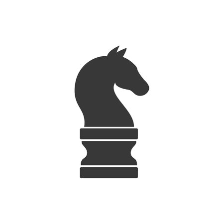 Chess piece knight icon isolated on white background. Black chess horse flat styleのイラスト素材
