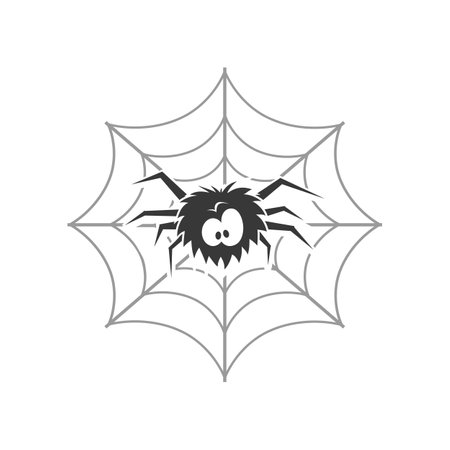 Cartoon spider in the web icon. Vector illustrationのイラスト素材