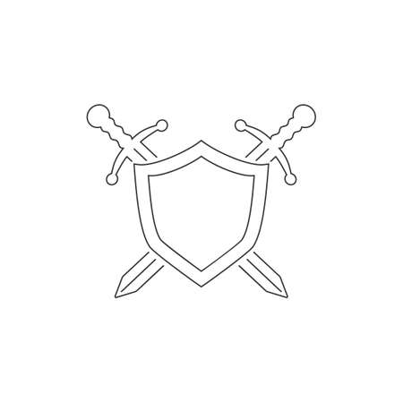 Vector shield line icon, flat design best shield icon, sword icon conception shield iconのイラスト素材