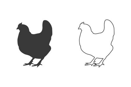 Chicken icon set, silhouette, logo on white background. Vectorのイラスト素材
