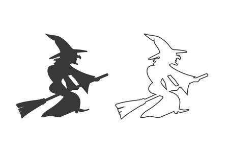Witch on a broom vector icon setのイラスト素材