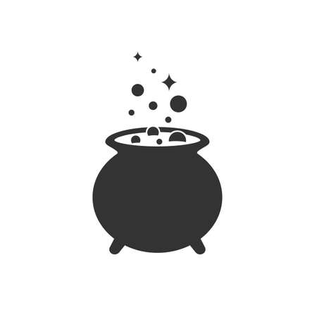 Witches black cauldron with boiling magic potion isolated on white background. Decorative element for Halloween. Vector illustration for any designのイラスト素材