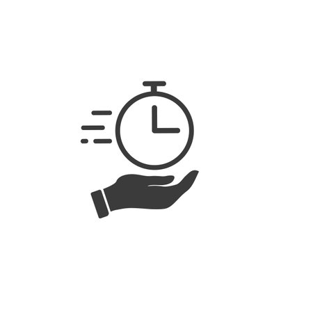 Quick time icon, fast deadline, stopwatch on the hand, editable stroke vectorのイラスト素材