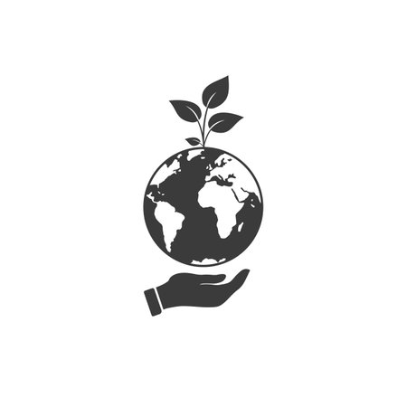 Earth day icon, world green ecology concept, globe with sapling, save clean environmentのイラスト素材