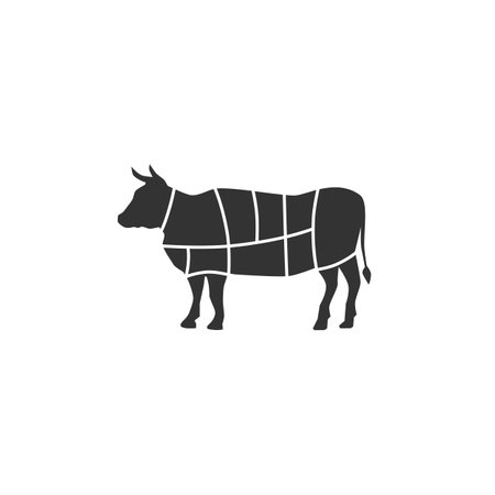 Beef butcher diagram template. Cuts of Beef. Vintage template for groceries, butcher shop, meat packaging.のイラスト素材