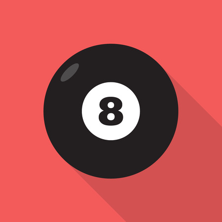 Billiard eight black ball with digit. Vector flat style icon with long shadow