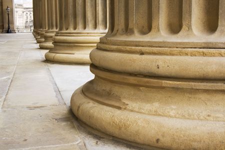 Row of neoclassical pillars at St Georges Hall, Liverpool, UK Built in 1854の写真素材