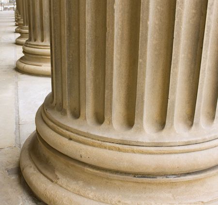 Row of neoclassical pillars at St Georges Hall, Liverpool, UK Built in 1854