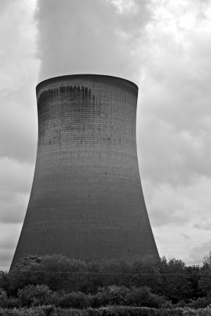 Single coal fired power station cooling towerの写真素材