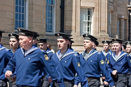 LIVERPOOL, UK, 26TH MAY 2013, Members of the Russian Navy march through city to commemorate 70th anniversary of The Battle of the Atlantic in Liverpool 26th May 2013のeditorial素材