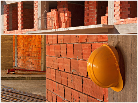 Construction site collage, scenes from a working building siteの写真素材