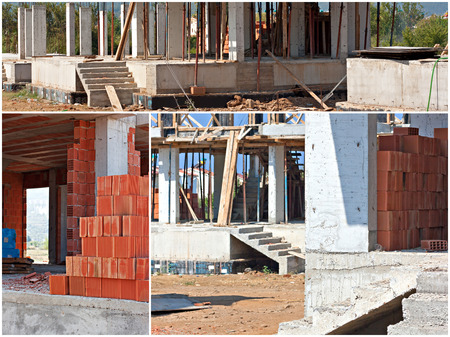 Construction site collage, scenes from a working building siteの写真素材