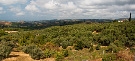 Panoramic view over open countryside from Agacli towards Kusadasi in Turkeyの写真素材