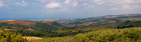Panoramic view over open countryside from Agacli towards Kusadasi in Turkey