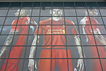 LIVERPOOL UK, APRIL 17 2014.  Liverpool Football Club Window in Liverpool UKのeditorial素材