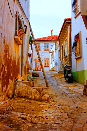 Digital painting of a Turkish village street sceneの写真素材