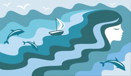 A girl who dreams of the seaのイラスト素材