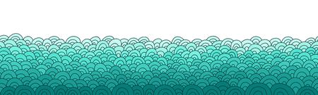 Sea waves border. Doodle seamless background.のイラスト素材