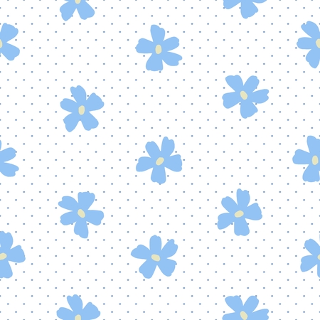 Cute blue flower seamless dot retro pattern. Vector illustration.のイラスト素材