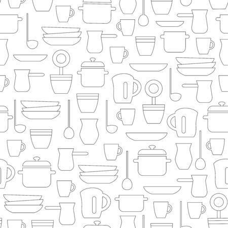 Kitchen seamless pattern, outline background. Vector illustration.のイラスト素材