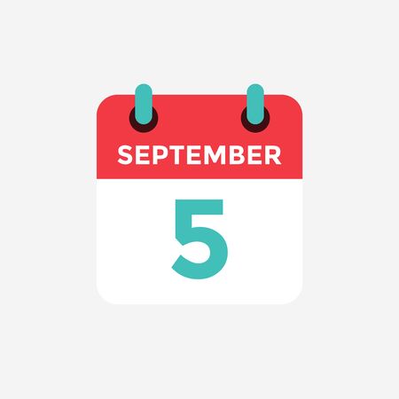 Flat icon calendar, 5 September. Date, day and month. Vector illustration.のイラスト素材