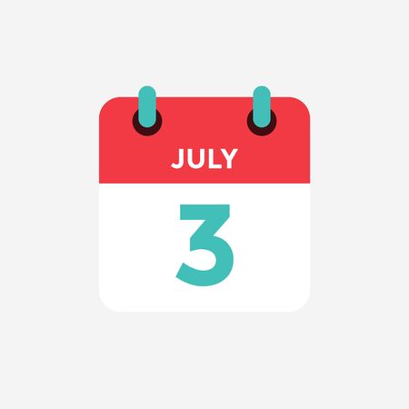 Flat icon calendar 3 of July. Date, day and month. Vector illustration.のイラスト素材